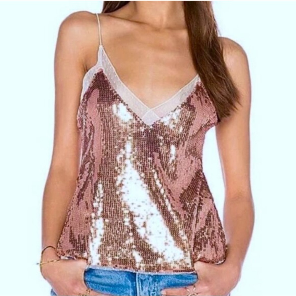Free People Intimately Rose Gold Sparkly Sequin Cami Tank Top Top Size XS